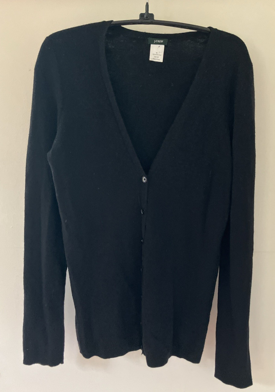 J Crew Black 100% Merino Wool Cardigan Womens Button Up Sweater M 32" chest